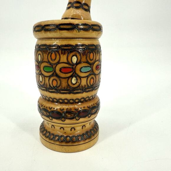 Vintage Wooden Turned Mortar & Pestle Primitive Farm Kitchen Tool Large Bulgaria - Picture 3 of 12